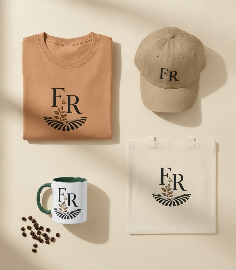 Field & Row tee, dad hat, mug and tote